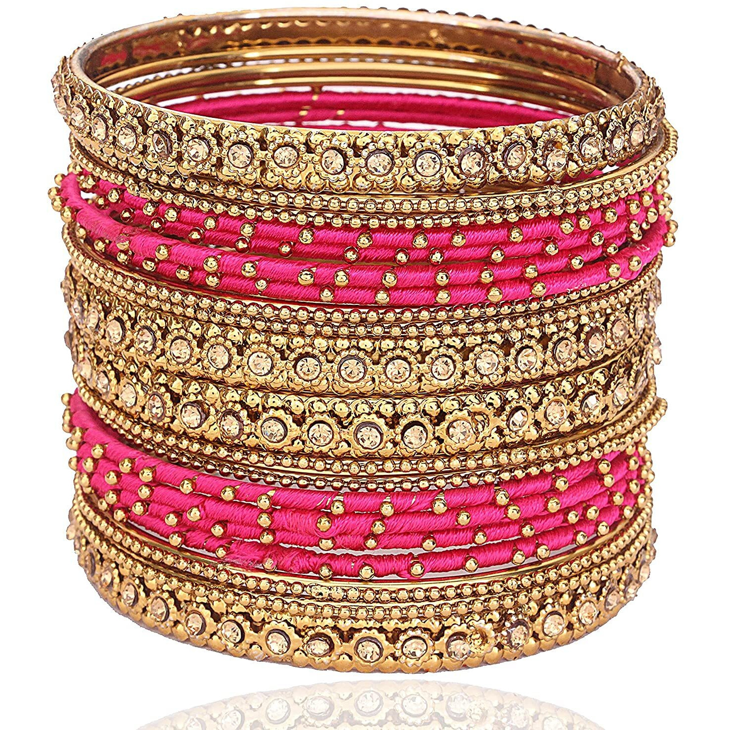 NMII Silk Fabric Metal Bangle for Women & Girls(Magenta-2.2)