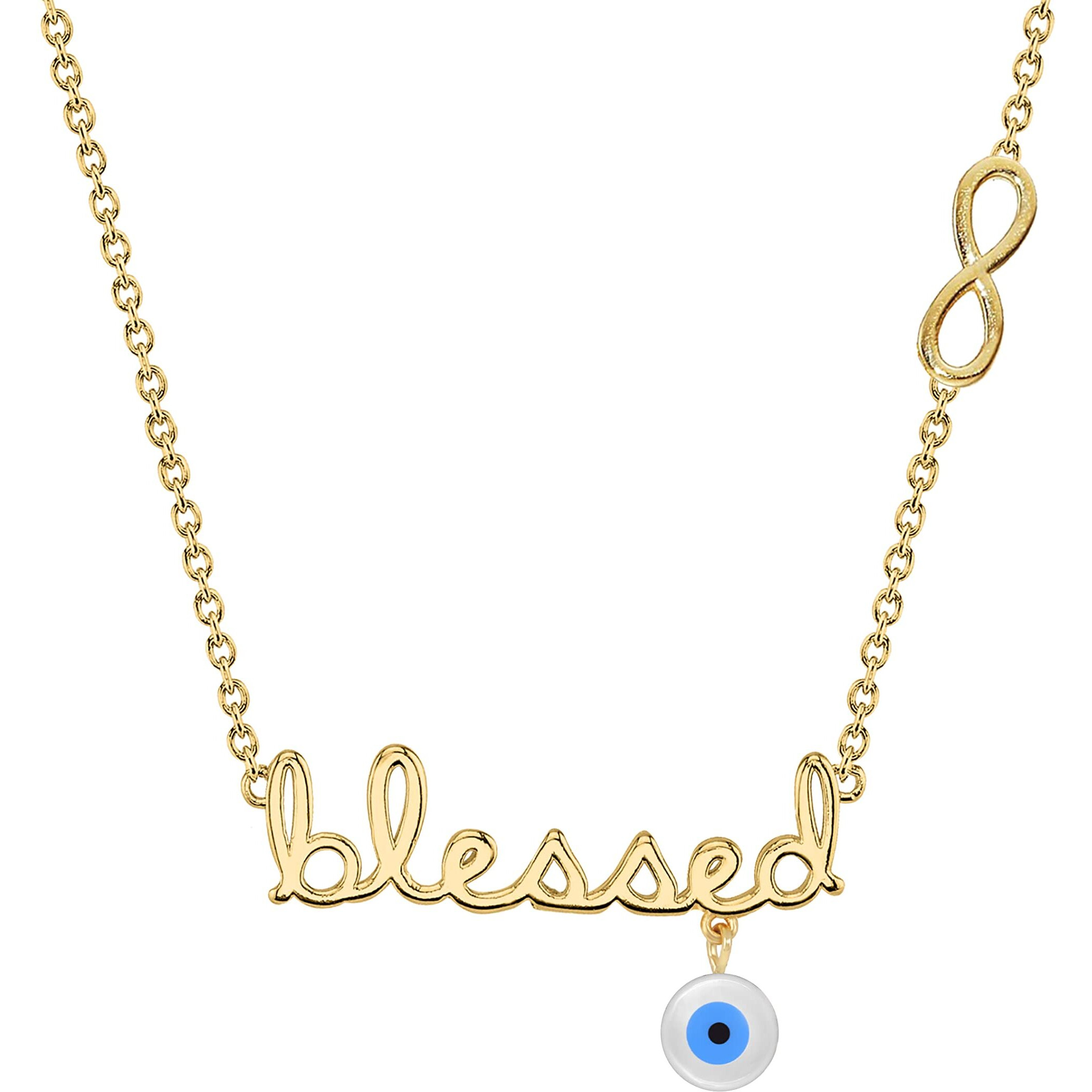 MINUTIAE Love Theme Blessed Quote with Turkish Blue Evil Eye/Nazar/Nazariya Pendant Brass Alloy Chain Necklace for Women & Girls - Gold | Symbolize Protection From Negative Energy
