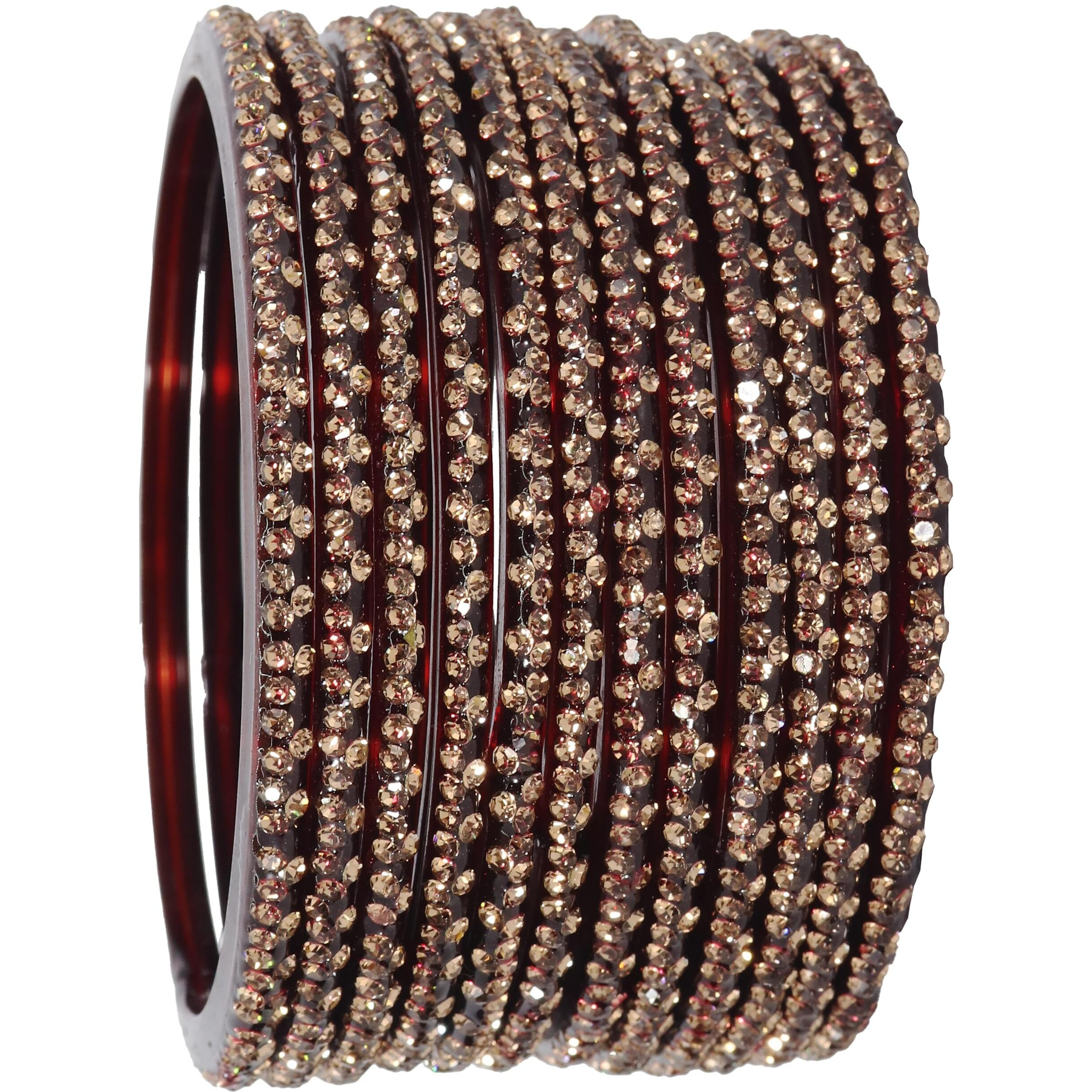 LAVAZZA Glass Bangles For Women & Girls with Diamond Stone | Chudi Set | Stone Bangles | Bangles For Women Glass | Traditional Bangles | Daily use/office/Party/Wedding- (LV_KS4-Maroon-2.6)
