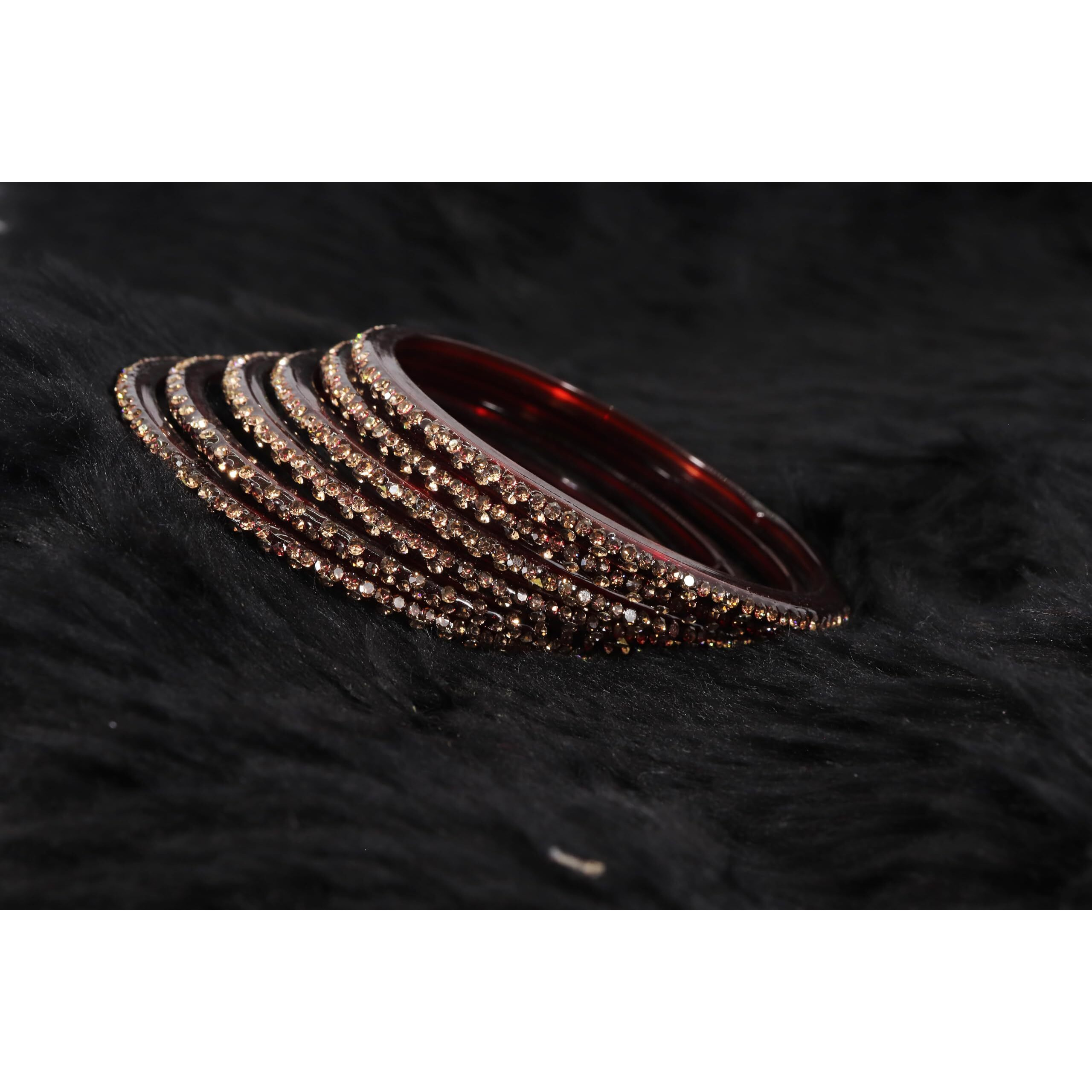LAVAZZA Glass Bangles For Women & Girls with Diamond Stone | Chudi Set | Stone Bangles | Bangles For Women Glass | Traditional Bangles | Daily use/office/Party/Wedding- (LV_KS4-Maroon-2.6)