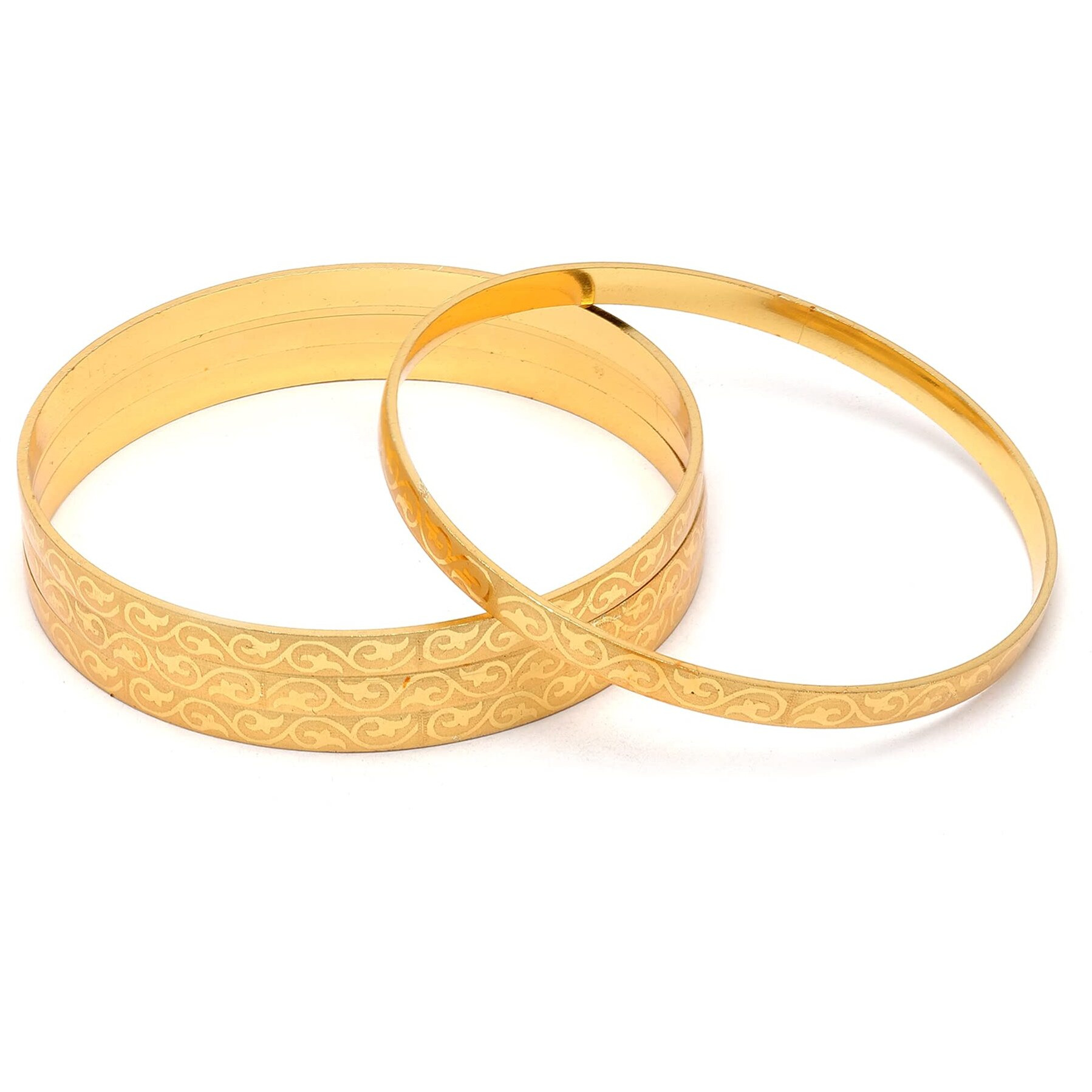 ZENEME Set Of 4 Gold-Plated Textured Handcarfted Classic Bangles For Girls and Women (Vine, 2.8)