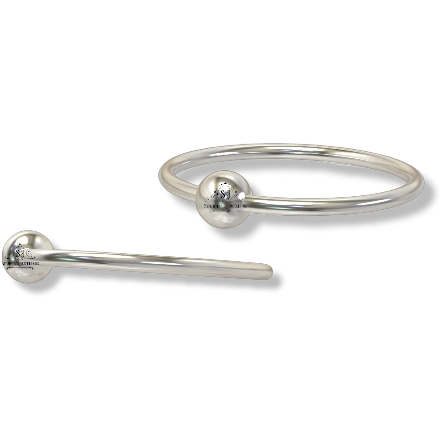 SJ SHUBHAM JEWELLERS 92.5 Silver Thin Tiny Hoop Nose Ring Nath 1 Piece, Simple & Beautiful Nose Pin For Women & Girls(Pair 2 no) nose rings for pierced nose