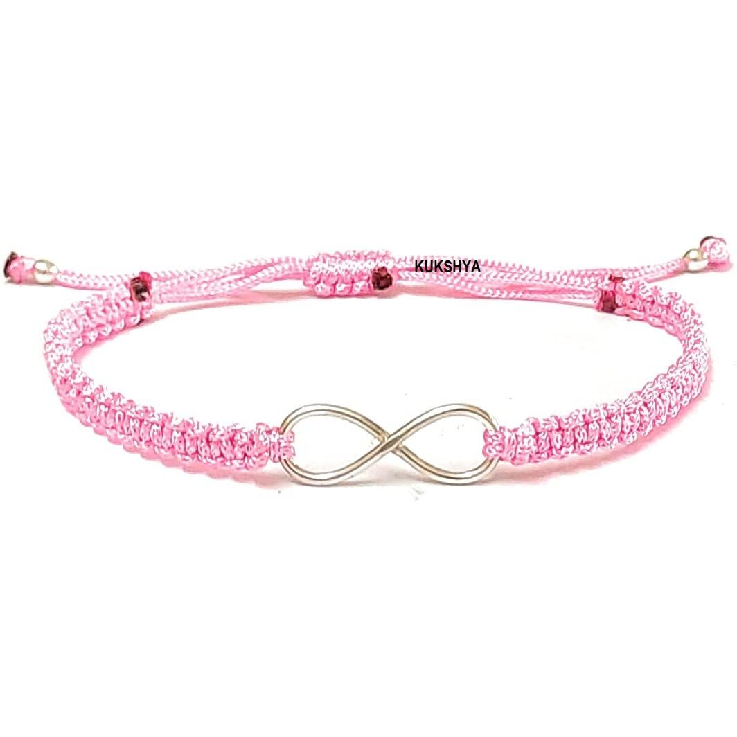 KUKSHYA JEWELLERS Exclusive 925 Sterling Silver INFINITY Charm Bracelet Nazariya For Girls, Men, Boys And Women Adjustable Comfortable Traditiona(GB 076) (PINK)