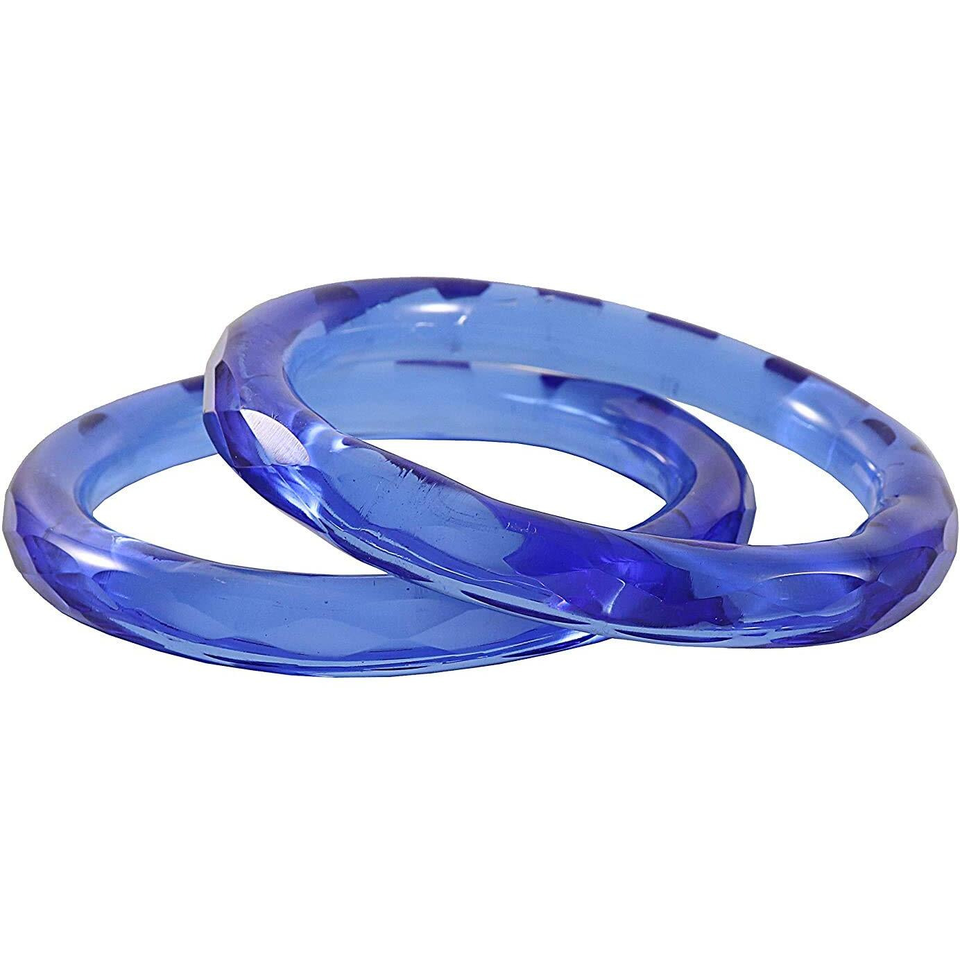 ZULKA Get your traditions Glass With Diamond Pattern Glossy Finished Kada Set For Women and Girls,(Blue_2.6 Inches), Pack Of 2 Kada Set