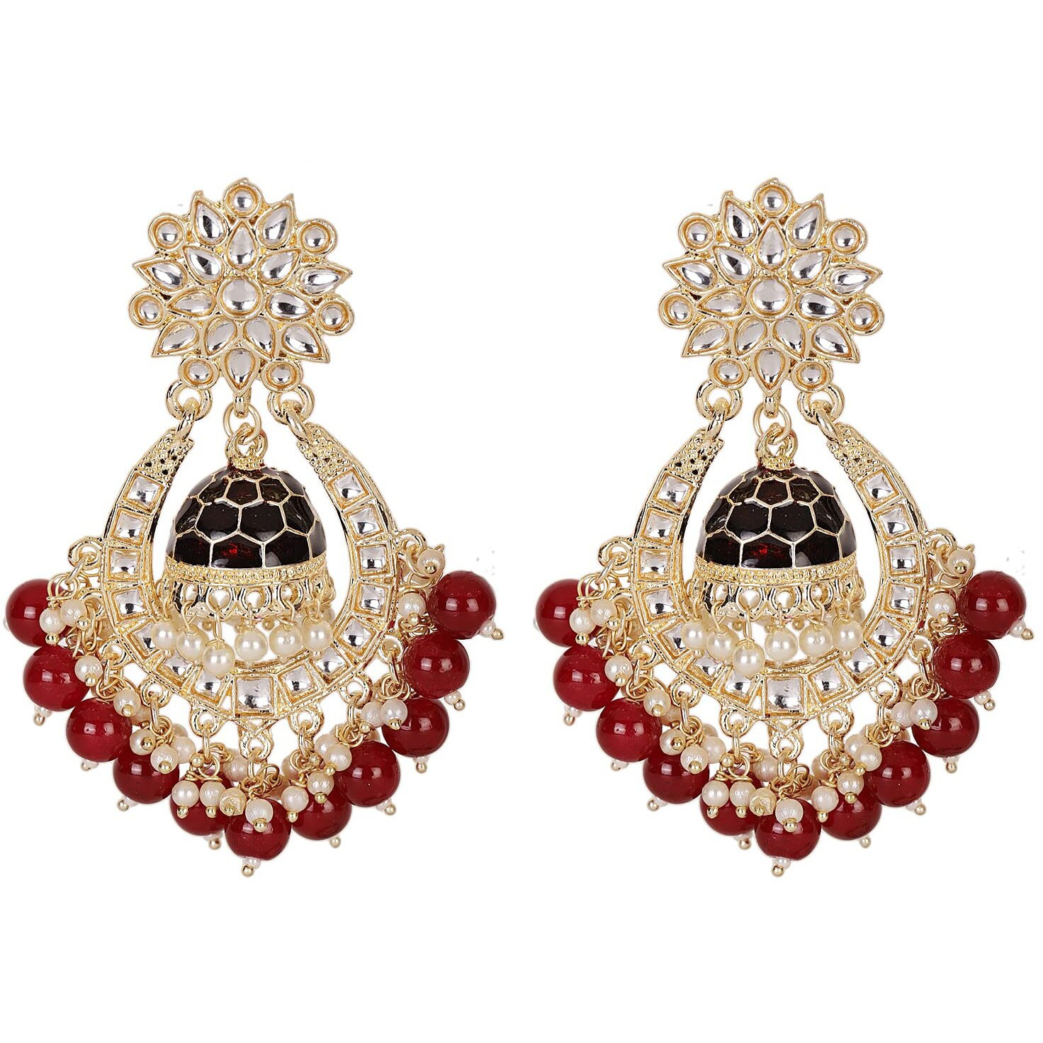 Shining Diva Fashion Latest Stylish Traditional Kundan Earrings for Women and Girls (13603er)(Maroon)