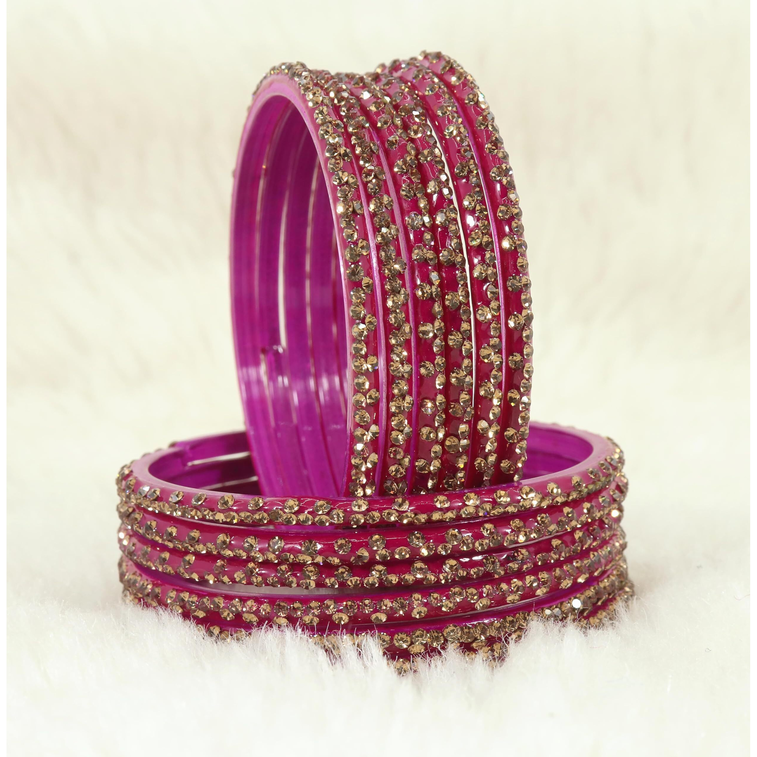 LAVAZZA Stylish Glass Chudi Set For Women and Girls Kaanch ki Choodiyan | Bangle For Girls | bangles for women 2.4 2.6 2.8 | Designer Glass Bangles | Stone Bangles Set For Women- (Iphone-Magenta-2.8)