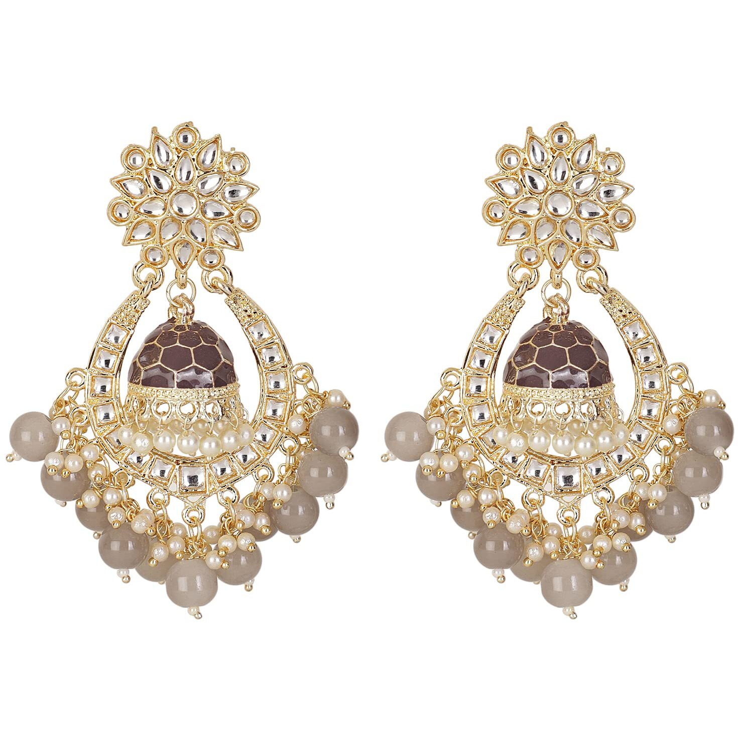 Shining Diva Fashion Latest Stylish Traditional Kundan Earrings for Women and Girls (13605er)(Brown)