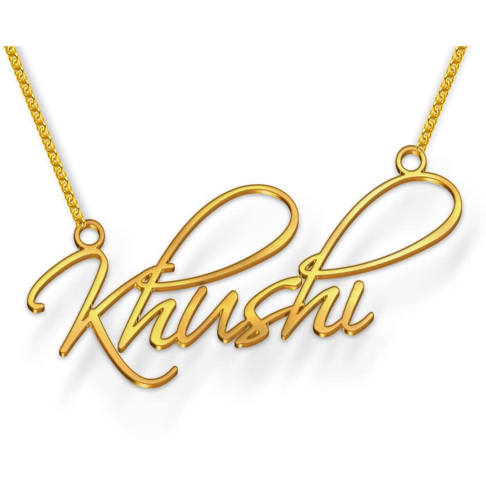 DREAMRAX FIXED Khushi Cursive Name Pendant Gold Necklace for Girls and Women