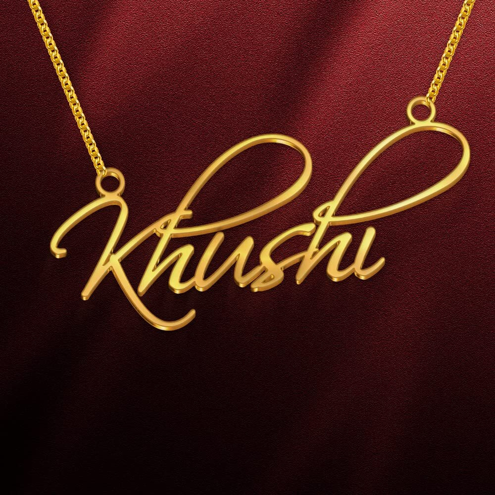 DREAMRAX FIXED Khushi Cursive Name Pendant Gold Necklace for Girls and Women