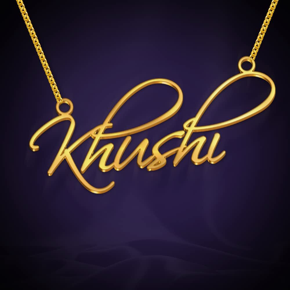 DREAMRAX FIXED Khushi Cursive Name Pendant Gold Necklace for Girls and Women