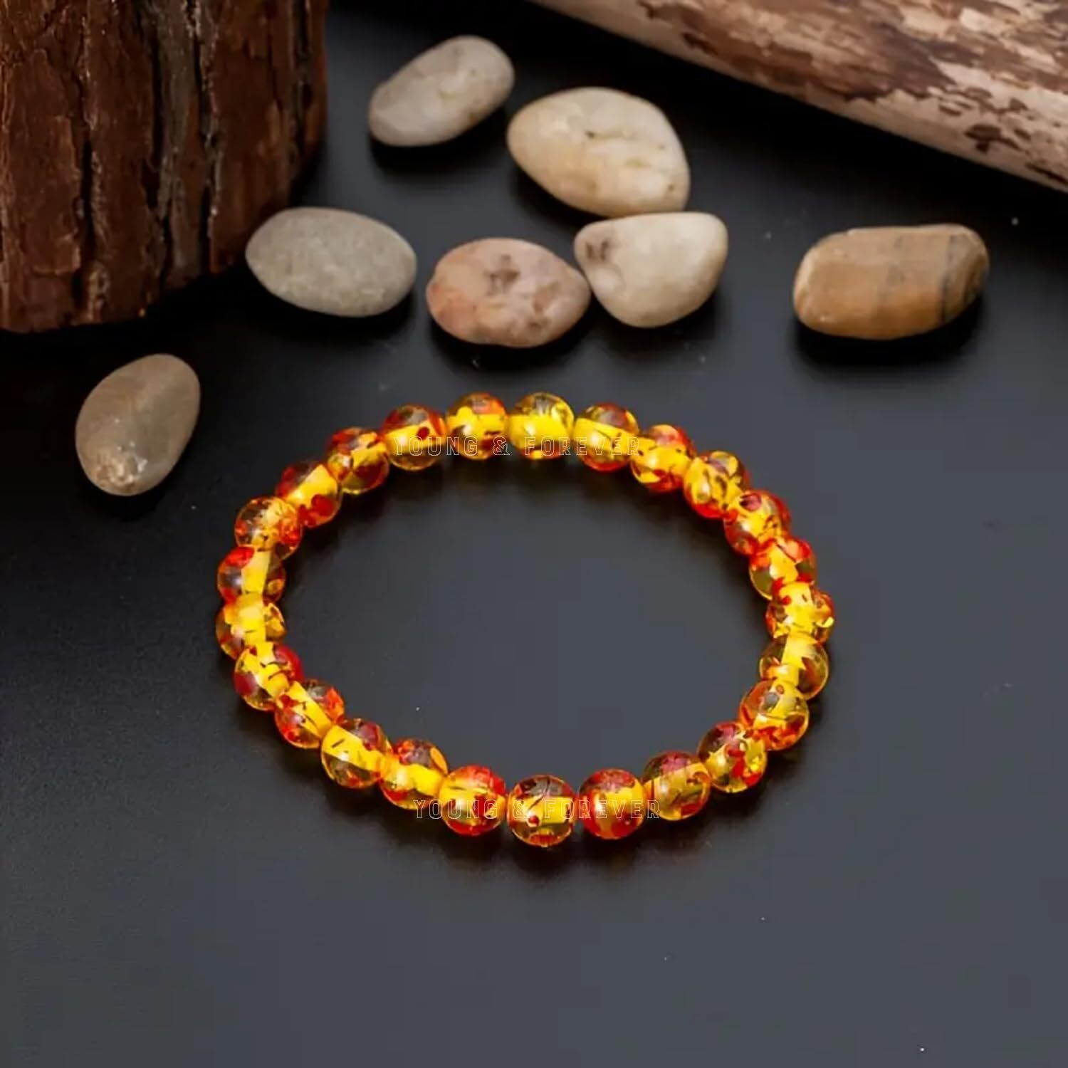 Young & Forever Gift Natural Synthetic Amber Bracelet for Women Men Boys Girls