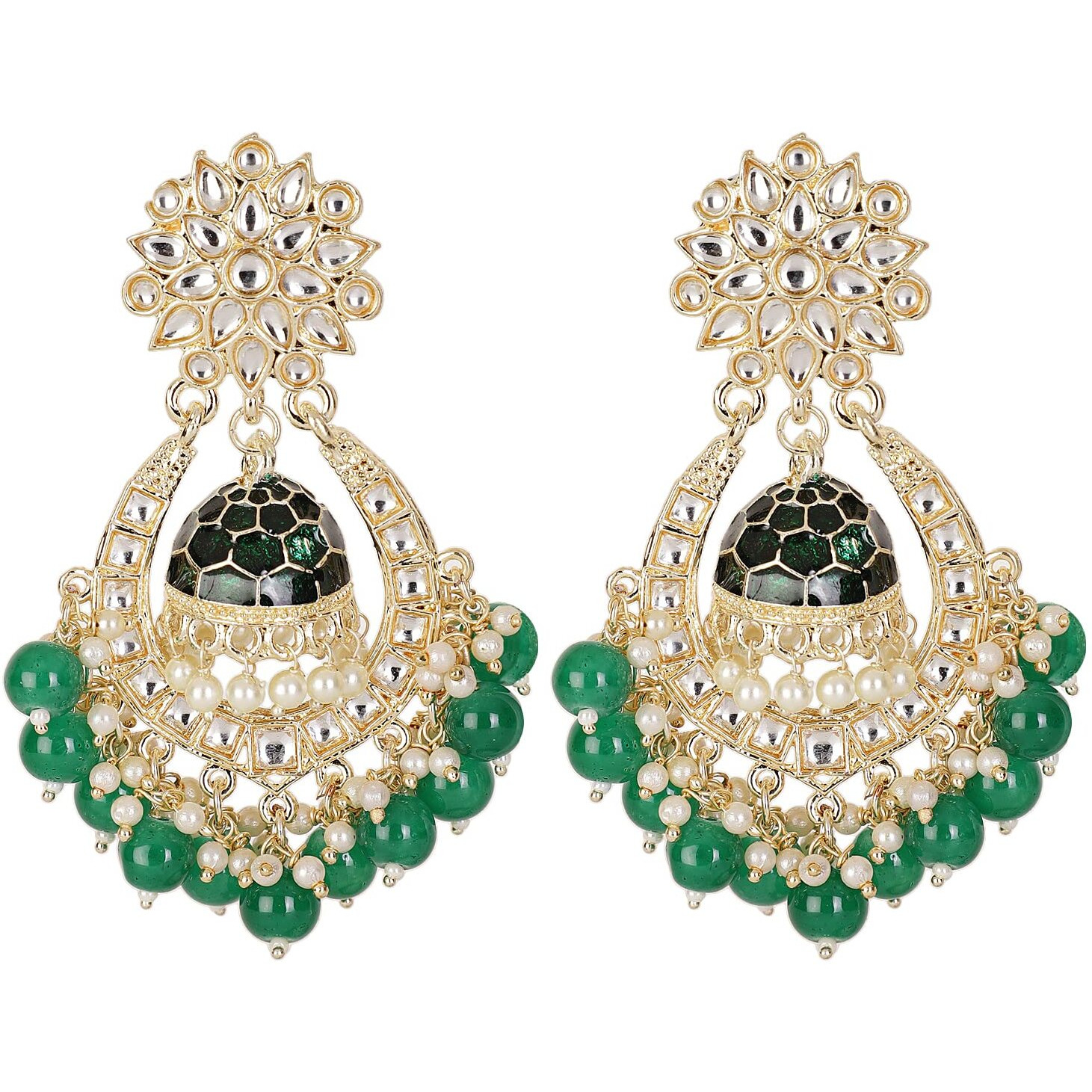 Shining Diva Fashion Latest Stylish Traditional Kundan Earrings for Women and Girls (13602er)(Green)