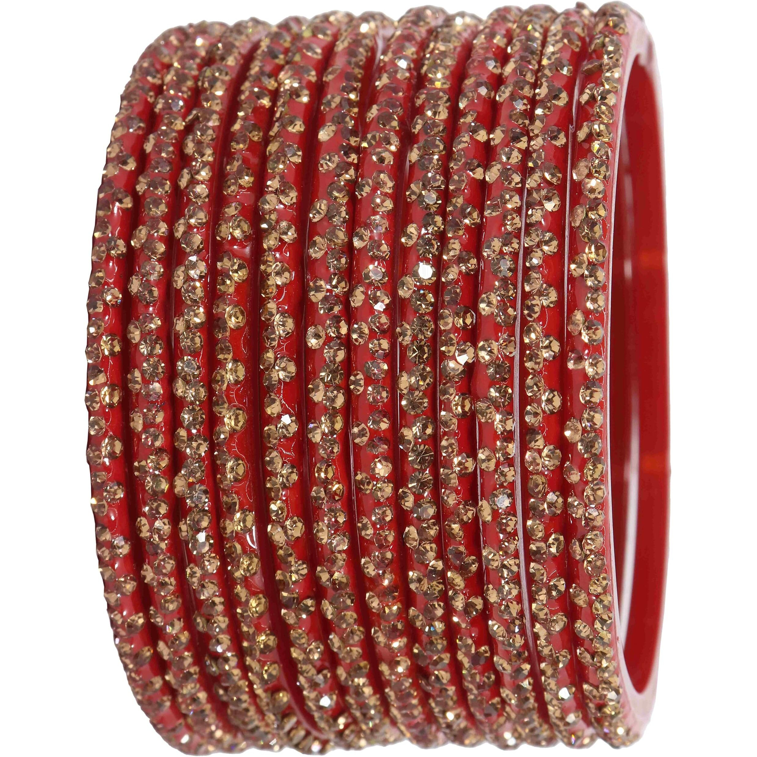 LAVAZZA Stylish Glass Bangle Set For Women Kaanch ki Chudi | Glass Kada Bangles | Designer Glass Fancy Bangles Red Bangles Set | Stone Bangles For Women - (LV_KS4-Iphone-TRed-2.6)