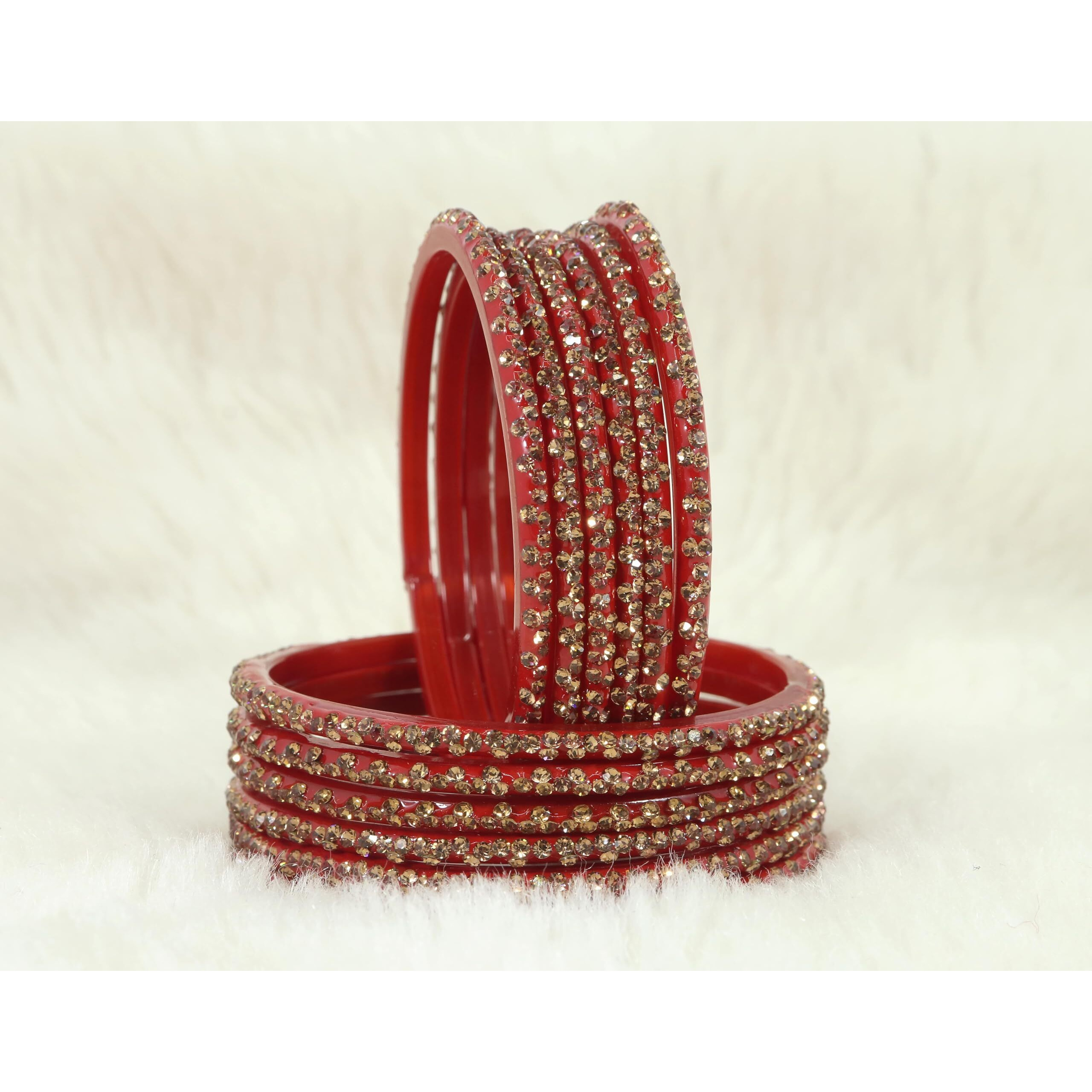 LAVAZZA Stylish Glass Bangle Set For Women Kaanch ki Chudi | Glass Kada Bangles | Designer Glass Fancy Bangles Red Bangles Set | Stone Bangles For Women - (LV_KS4-Iphone-TRed-2.6)