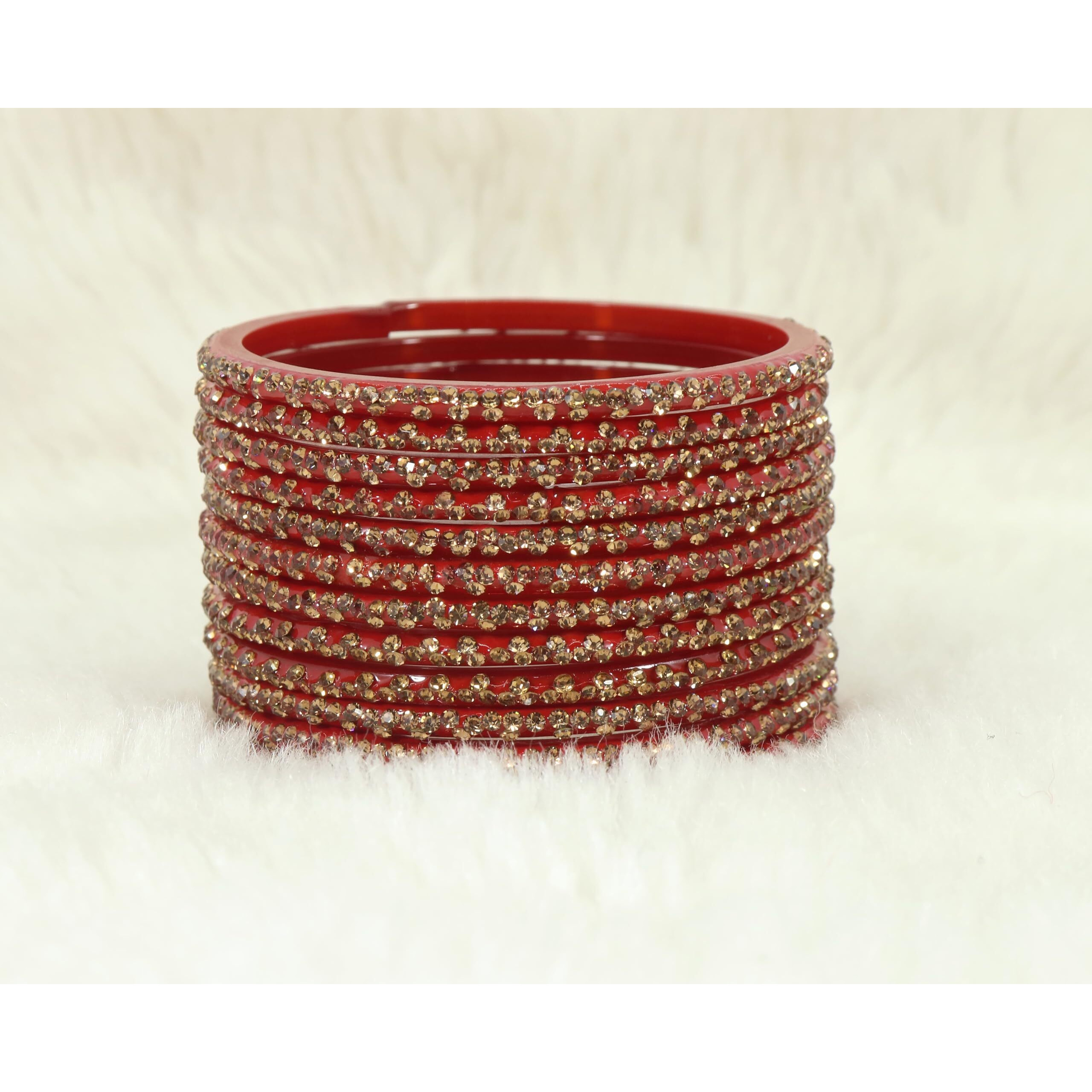 LAVAZZA Stylish Glass Bangle Set For Women Kaanch ki Chudi | Glass Kada Bangles | Designer Glass Fancy Bangles Red Bangles Set | Stone Bangles For Women - (LV_KS4-Iphone-TRed-2.6)