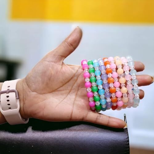 LACUM Navratri Glass Beads Bracelets Combo - Perfect Kanya Bhoj and Birthday Return Gifts for Girls (Combo_of_7CrushedBead)