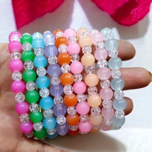 LACUM Navratri Glass Beads Bracelets Combo - Perfect Kanya Bhoj and Birthday Return Gifts for Girls (Combo_of_7CrushedBead)