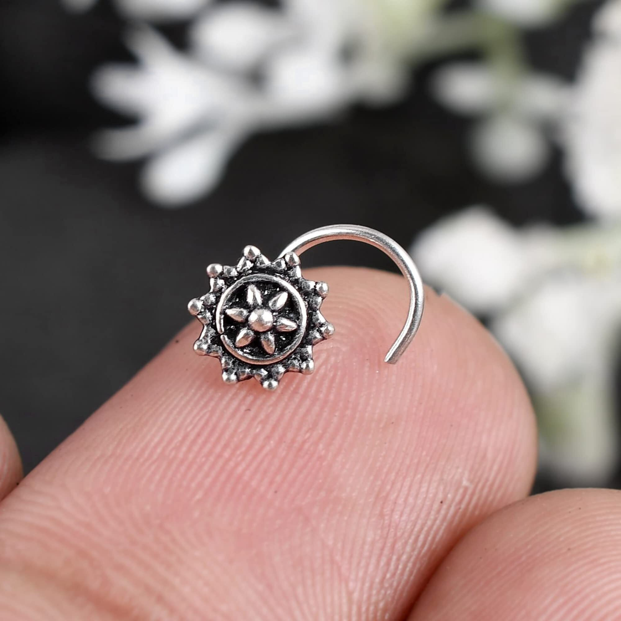 NEMICHAND JEWELS Sterling Silver 925 Boho Nose Pin For Womens
