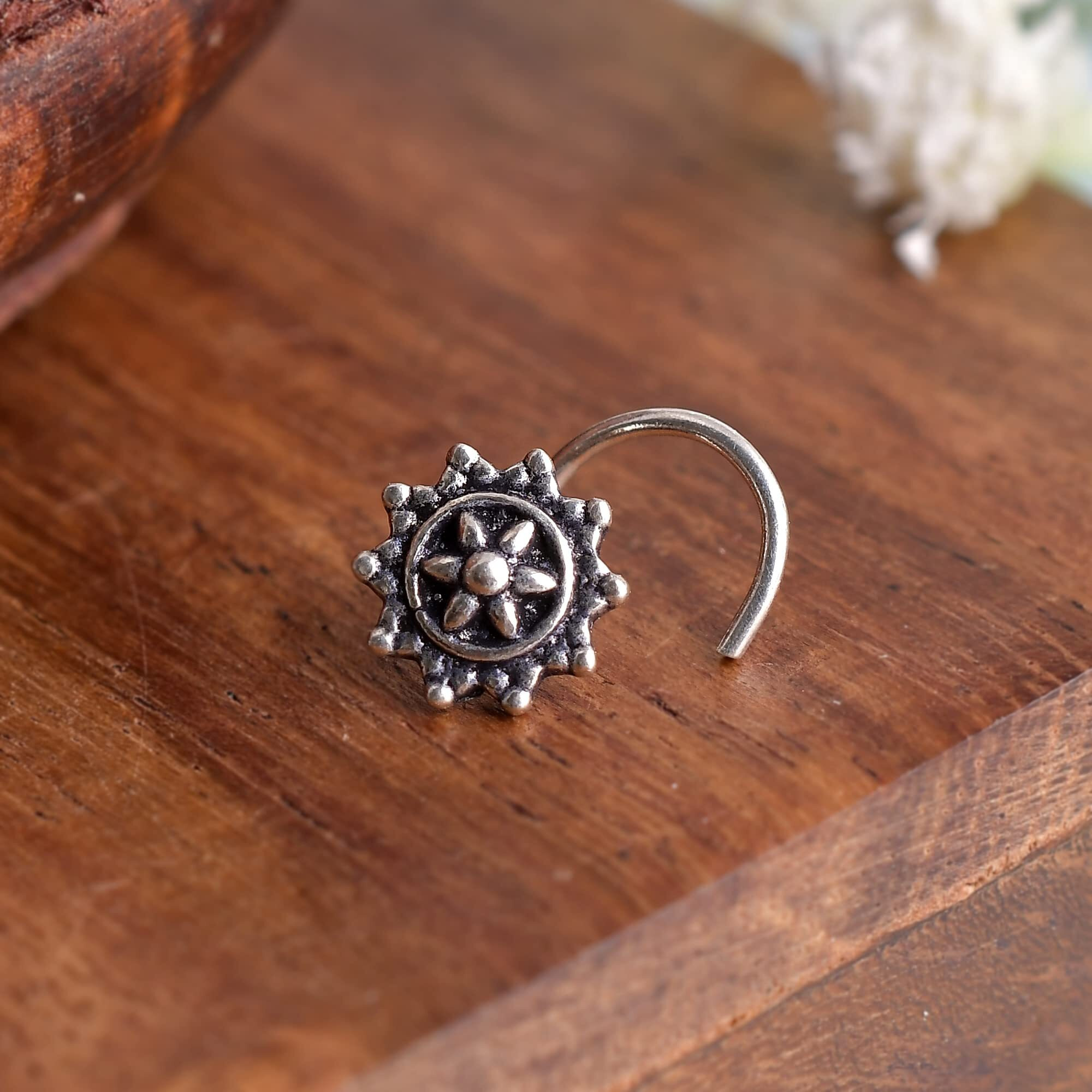 NEMICHAND JEWELS Sterling Silver 925 Boho Nose Pin For Womens