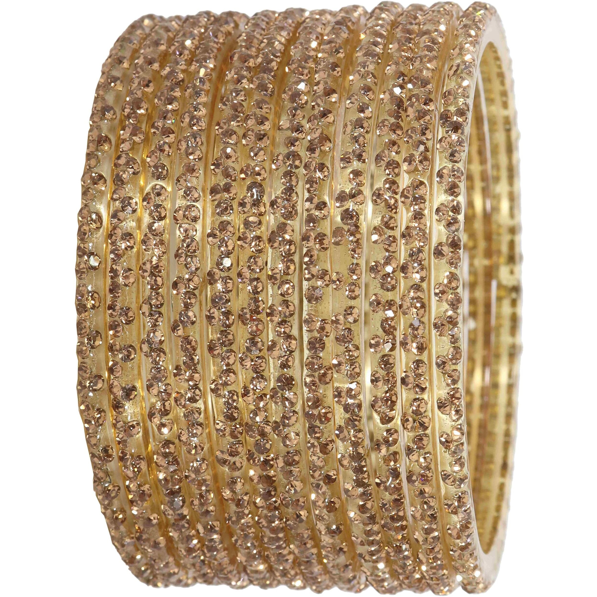 LAVAZZA Stylish Bangles Set For Women and Girls with Zircon Stone | Fancy Womens Glass Chudi | Stone Bangles for women Diamond Bangles | Womens Fashion Jewellery- Pack of 12, (LV_KS4-Golden-2.8)