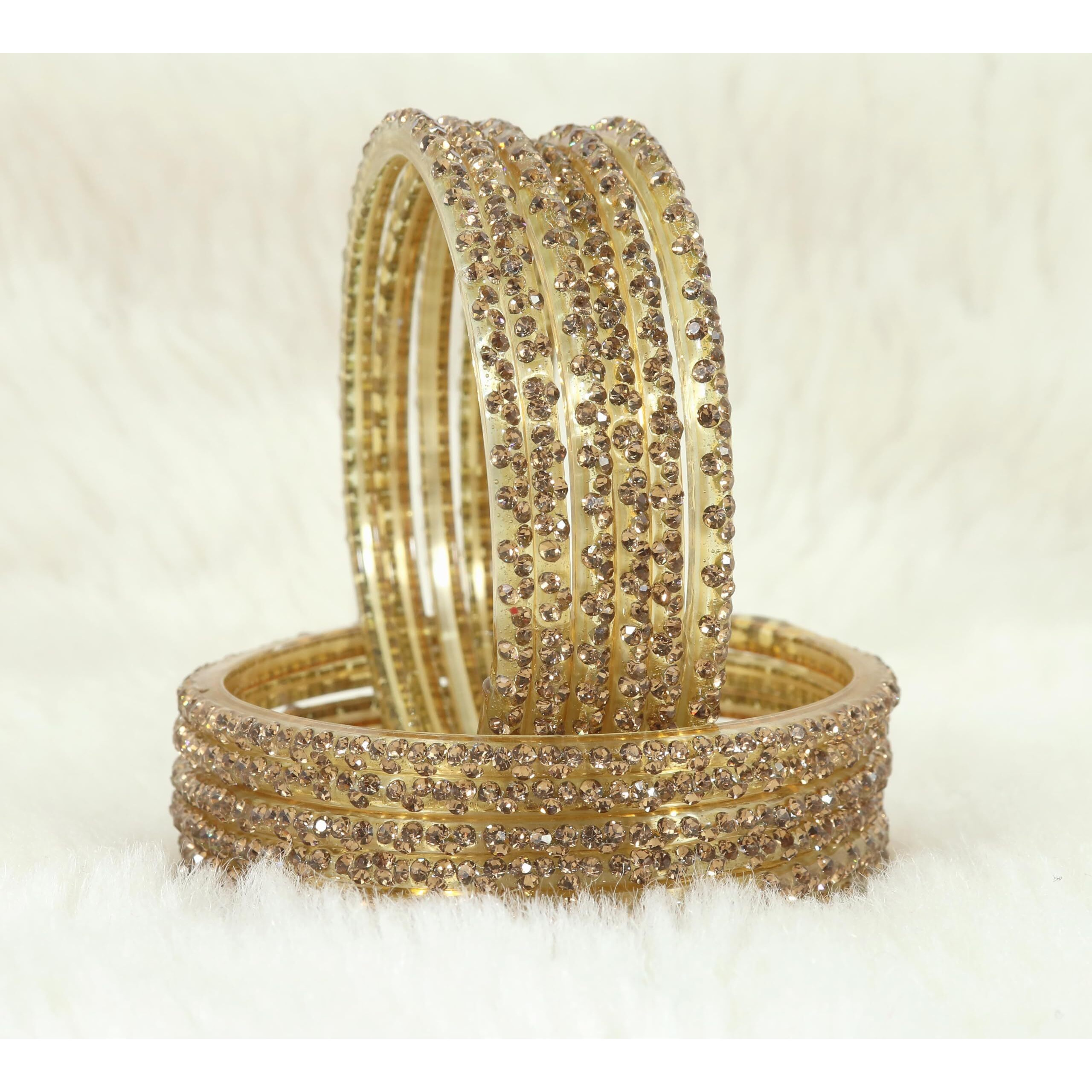 LAVAZZA Stylish Bangles Set For Women and Girls with Zircon Stone | Fancy Womens Glass Chudi | Stone Bangles for women Diamond Bangles | Womens Fashion Jewellery- Pack of 12, (LV_KS4-Golden-2.8)