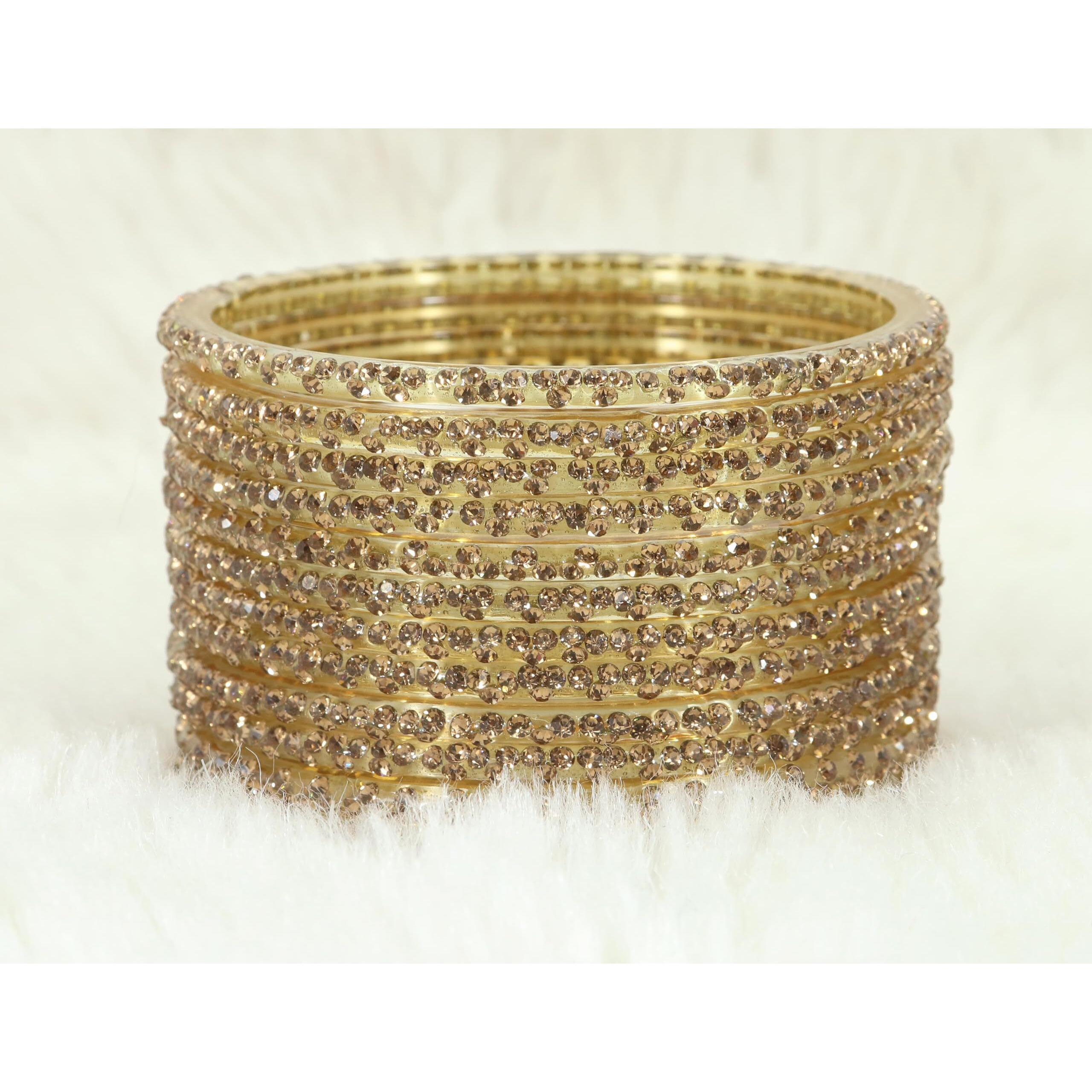 LAVAZZA Stylish Bangles Set For Women and Girls with Zircon Stone | Fancy Womens Glass Chudi | Stone Bangles for women Diamond Bangles | Womens Fashion Jewellery- Pack of 12, (LV_KS4-Golden-2.8)