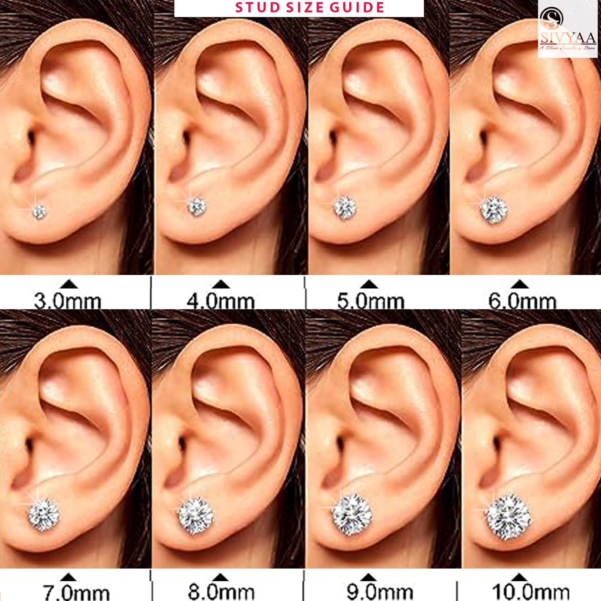 SIVYAA White Solitaire Diamond Screw Back Stud Earrings Set | Pure 925 Sterling Silver | Round Brilliant Cut Cubic Zirconia Ear Tops | Gift Item for Men Women Boys Girls Baby | 6 Month Warranty, 3MM