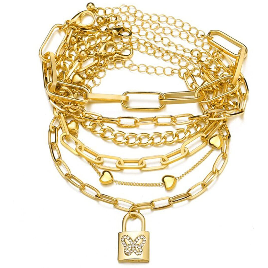 Jewels Galaxy Glitzy Gold Plated Multi Strand Bracelet For Women (CT-BNGI-49117) (CT-BNGI-49117)