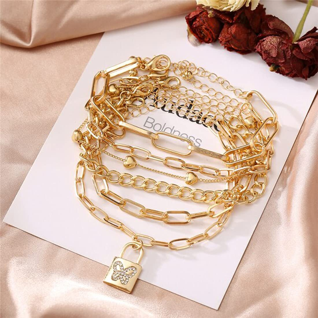 Jewels Galaxy Glitzy Gold Plated Multi Strand Bracelet For Women (CT-BNGI-49117) (CT-BNGI-49117)