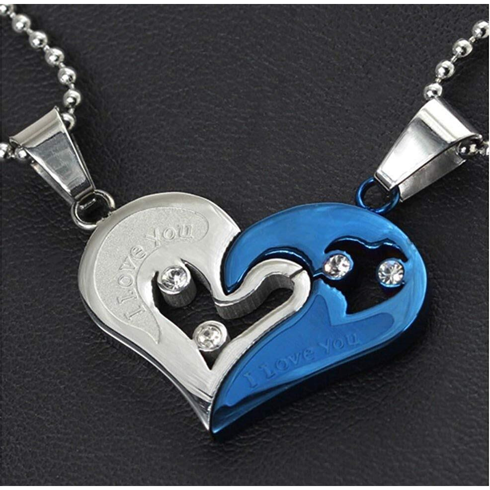 University Trendz Two Piece Stainless Steel Couple Pendant Set For The Two Souls With One Beautiful Heart Necklace For Girls