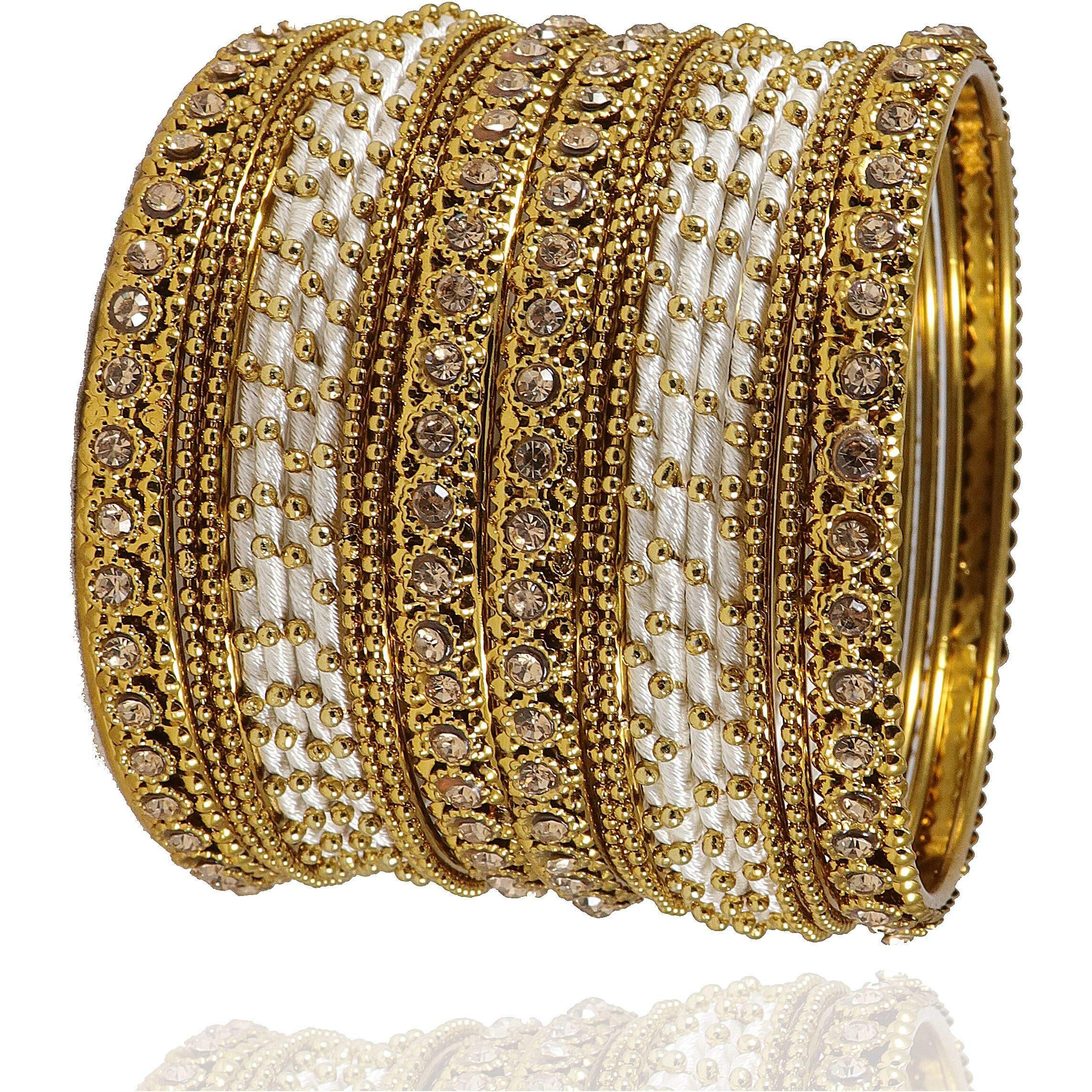 NMII Silk Fabric Metal Bangle for Women & Girls(White-2.8)