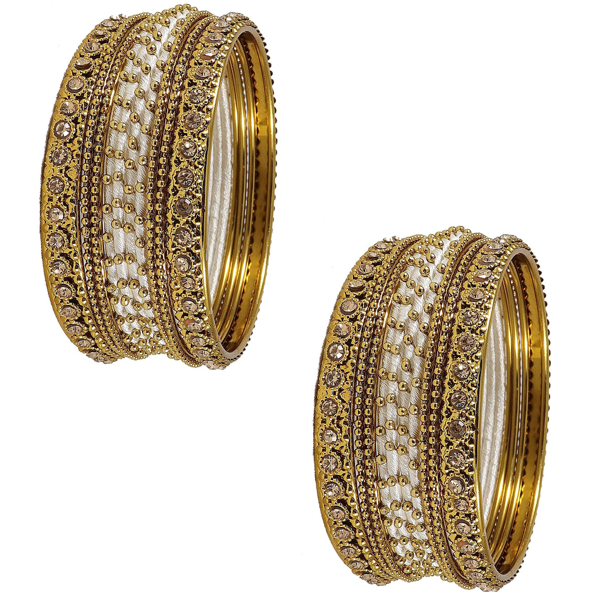 NMII Silk Fabric Metal Bangle for Women & Girls(White-2.8)