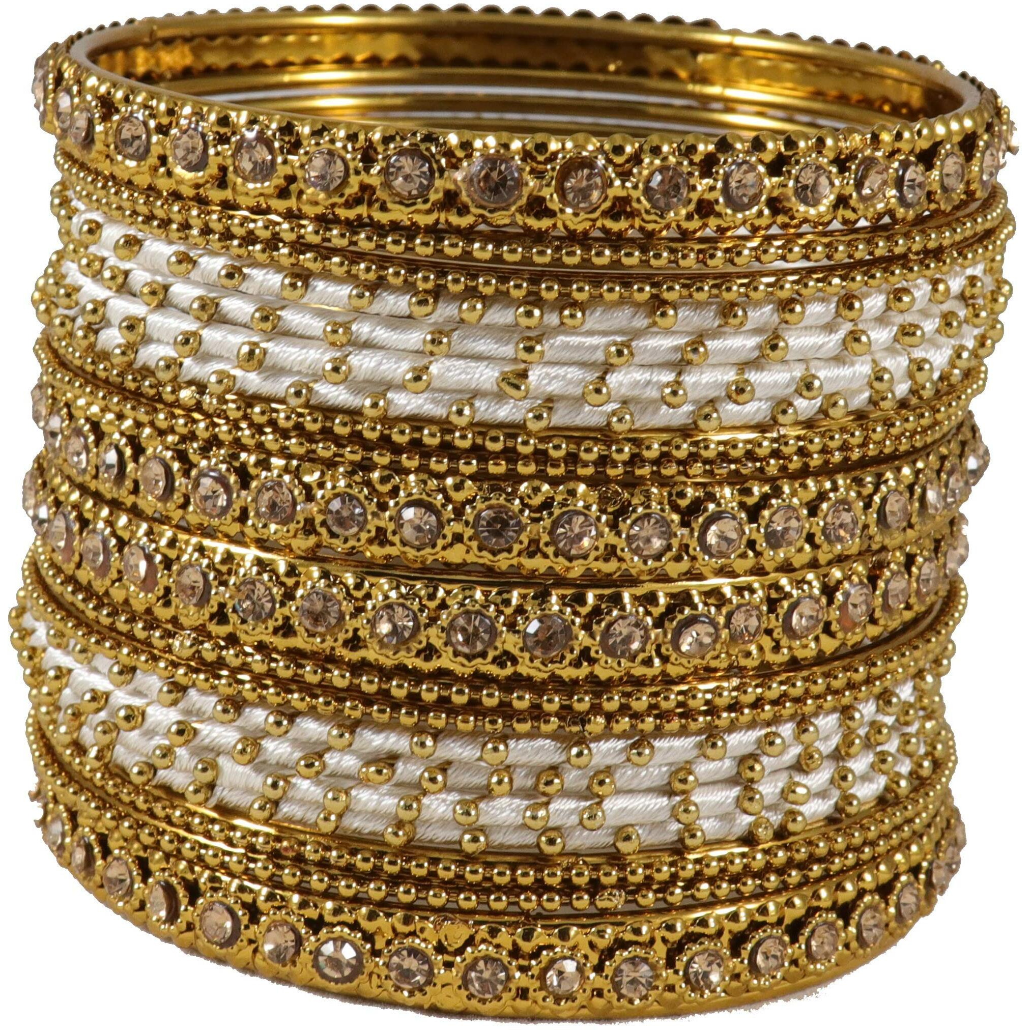 NMII Silk Fabric Metal Bangle for Women & Girls(White-2.8)