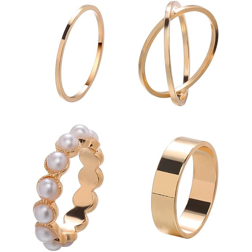 Shining Diva Fashion Latest Stylish Metal Boho Midi Finger Rings for Women and Girls - Set of 4 (12989r), Golden