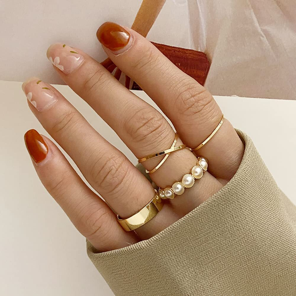 Shining Diva Fashion Latest Stylish Metal Boho Midi Finger Rings for Women and Girls - Set of 4 (12989r), Golden