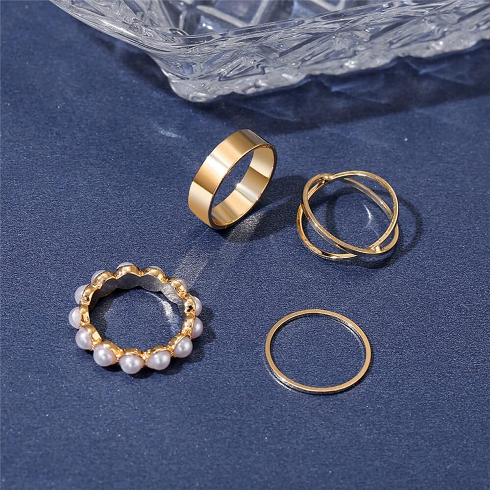 Shining Diva Fashion Latest Stylish Metal Boho Midi Finger Rings for Women and Girls - Set of 4 (12989r), Golden