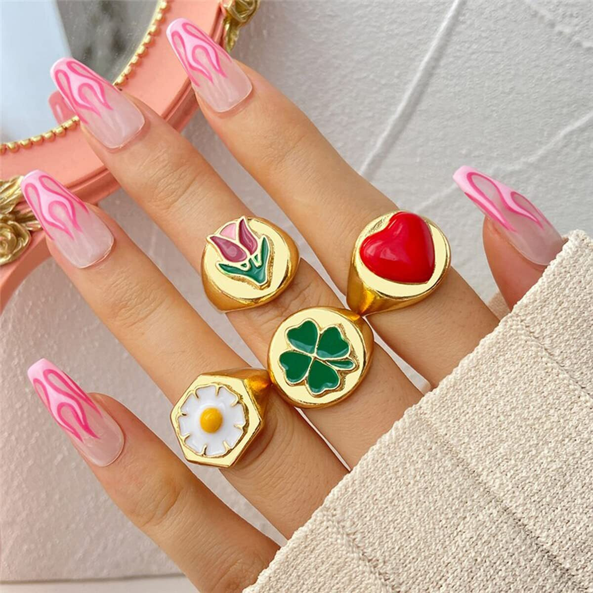 Jewels Galaxy Stylish Vintage Floral Designs Silver Plushy Rings For Women/Girls (Mixed Sizes) (Design 24)