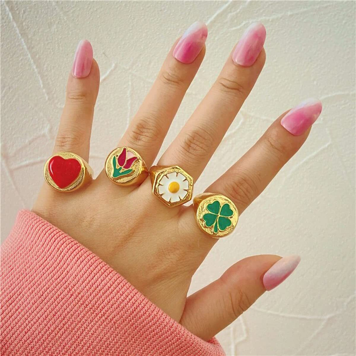 Jewels Galaxy Stylish Vintage Floral Designs Silver Plushy Rings For Women/Girls (Mixed Sizes) (Design 24)