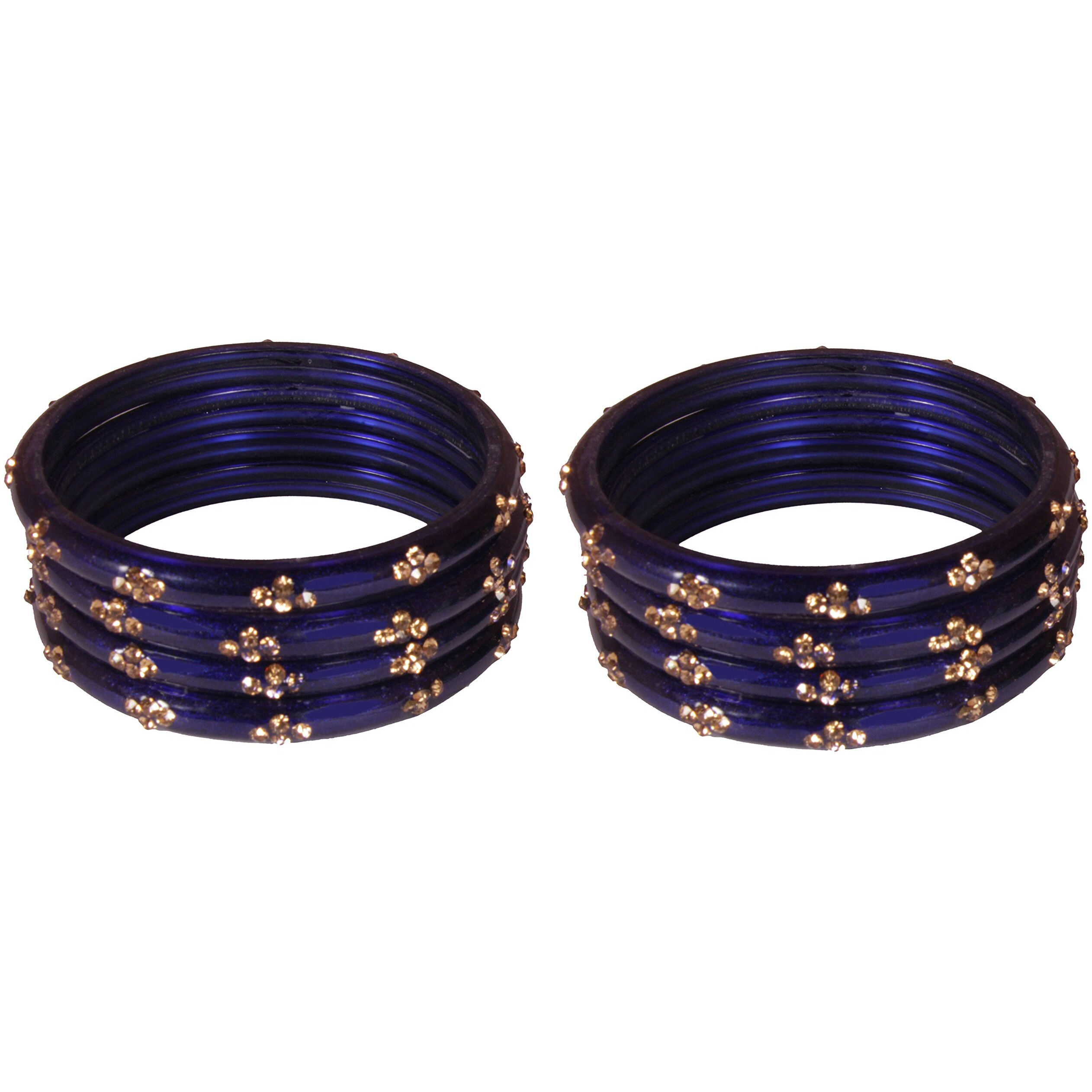 NMII Glass with Zircon Gemstone Or Beads Studded worked Glossy Finished Kada Set For Women and Girls, (RoyalBlue_2.2 Inches), Pack Of 8 Kada Set