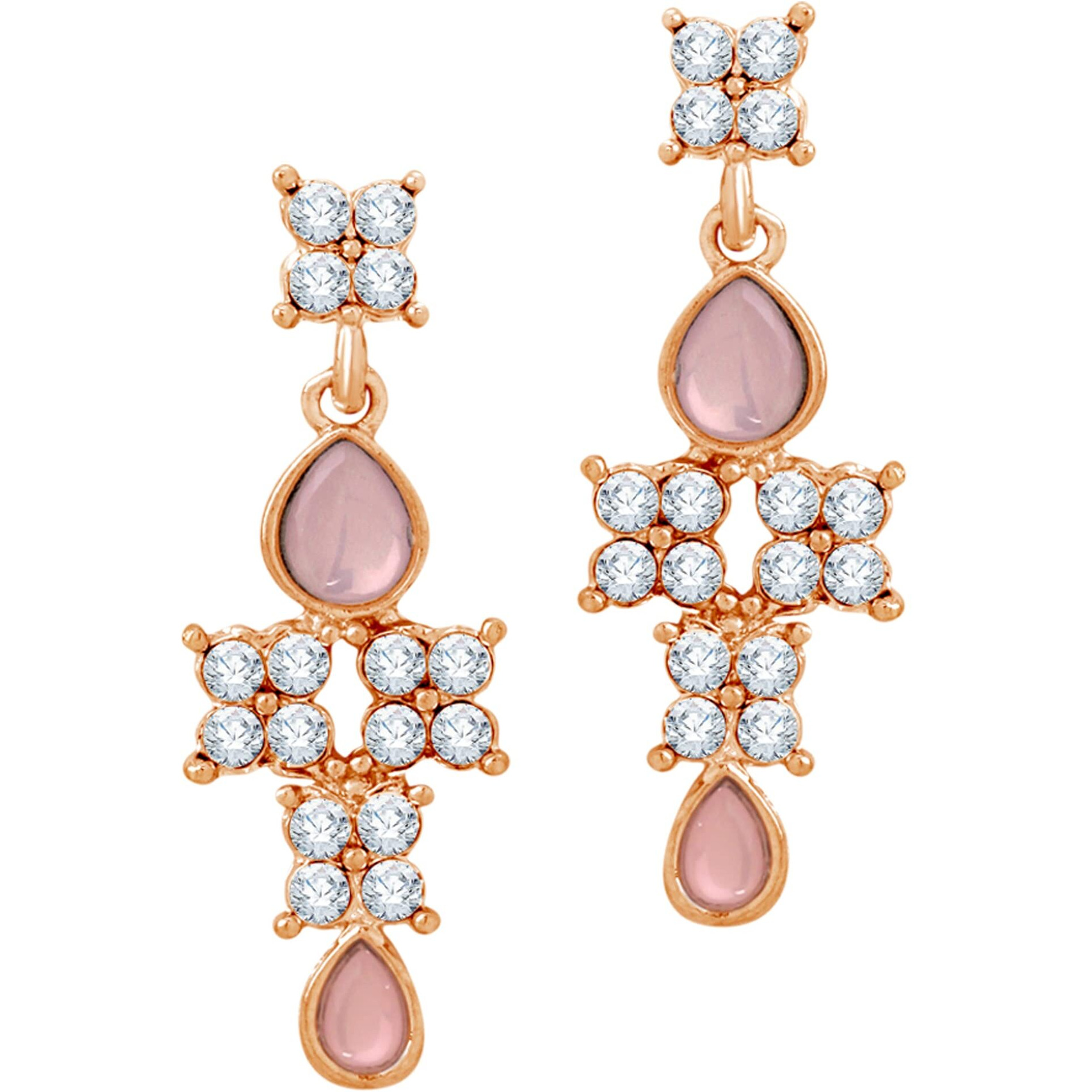 Atasi International Rose Gold Plated Pastel Pink Monlisa Stone Necklace with Earrings for Women - Jewellery Set for Party, Wedding Collection (RGMM5709)