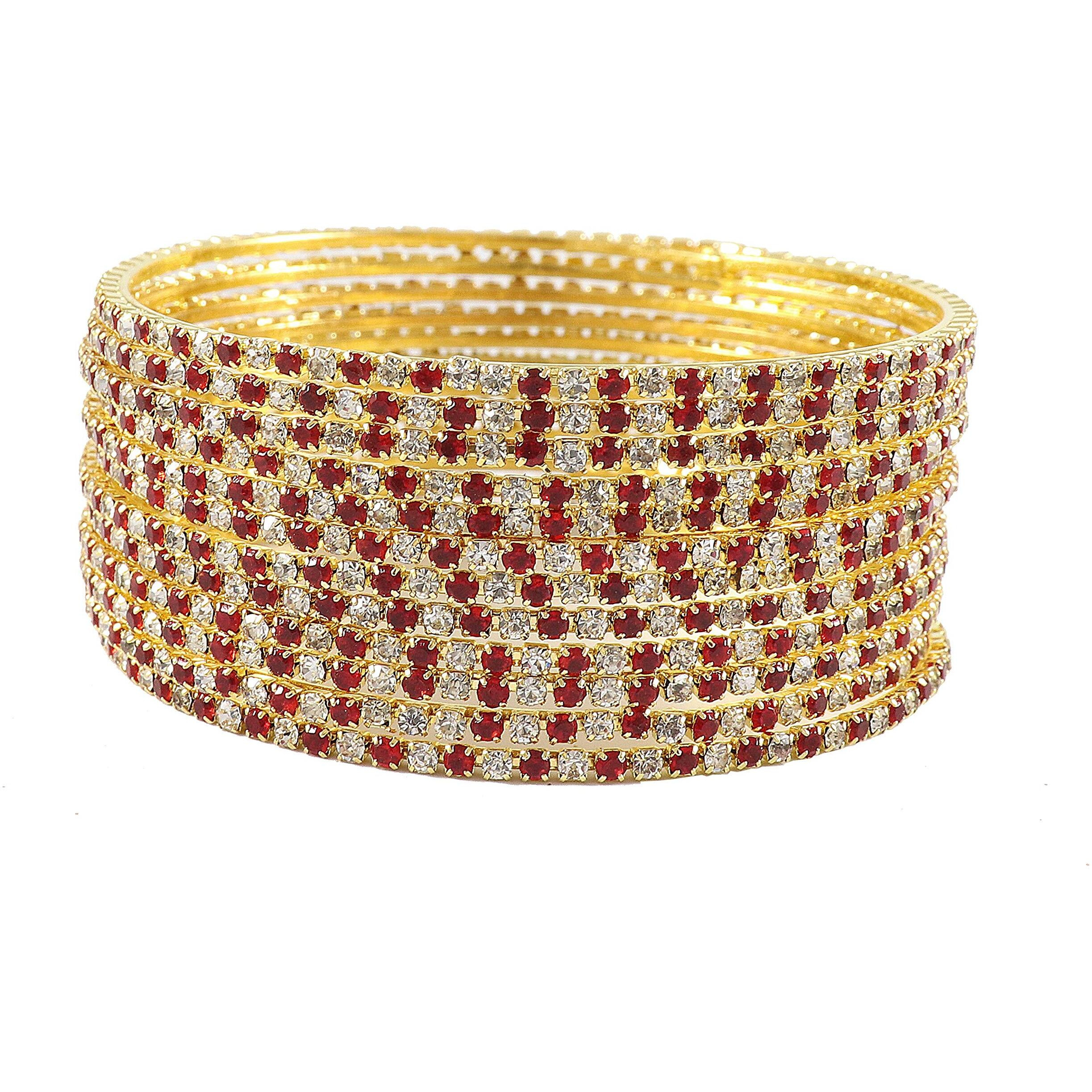 ZULKA Non-Precious Metal Base Metal with Zircon Gemstone Studded worked Glossy Finished Bangle Set For Women and Girls, (White-Red_2.6 Inches), Pack Of 12 Bangle Set