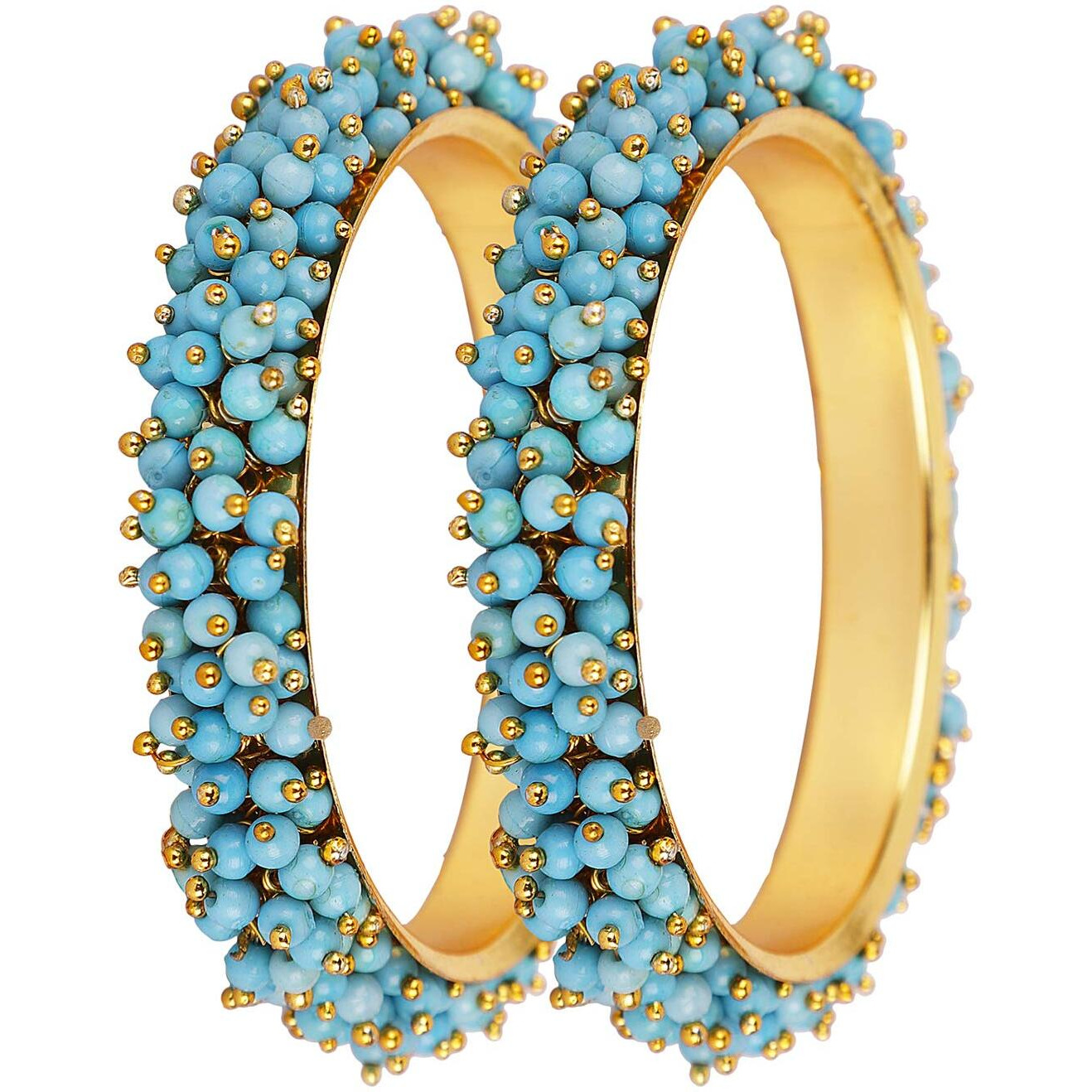 Shining Diva Fashion Latest Gold Plated Traditional Design Pearl Bracelet Bangle for Women (Blue) (11613b_2.4)