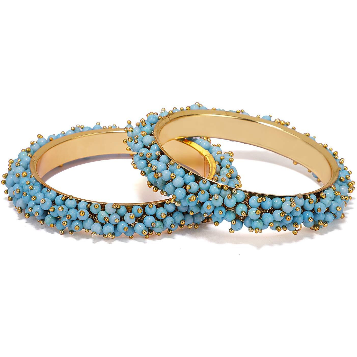 Shining Diva Fashion Latest Gold Plated Traditional Design Pearl Bracelet Bangle for Women (Blue) (11613b_2.4)