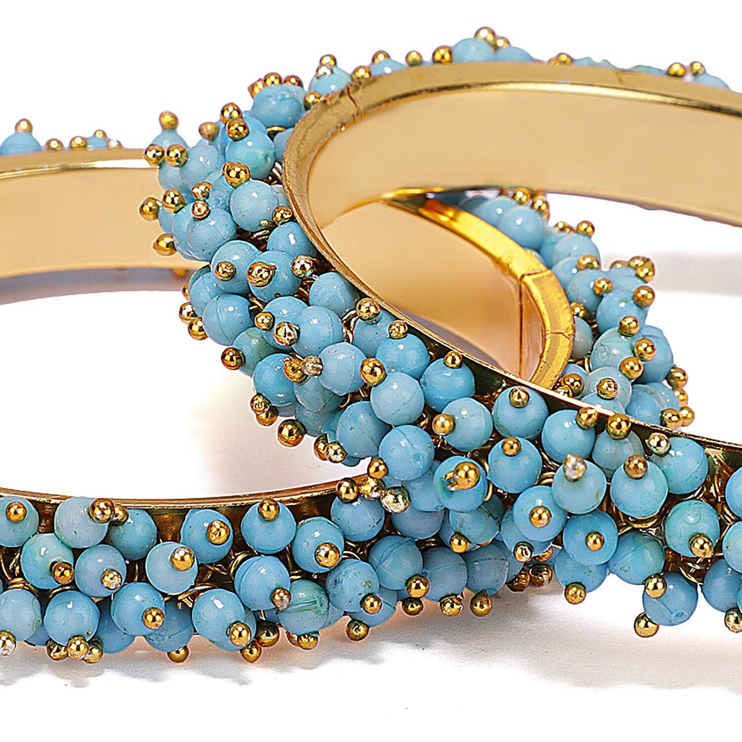 Shining Diva Fashion Latest Gold Plated Traditional Design Pearl Bracelet Bangle for Women (Blue) (11613b_2.4)