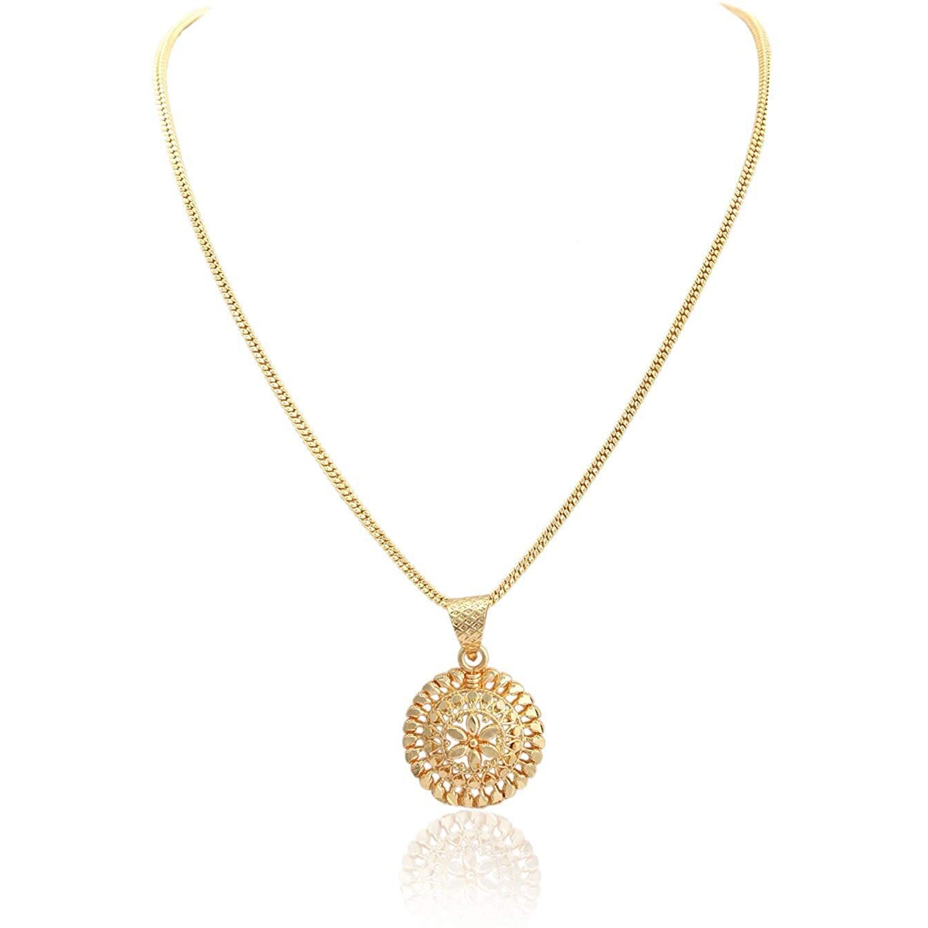 Handicraft Kottage Gold Plated round Shaped Pendant with chain | fashionable and stylish for Women, ladies and girls | locket with chain