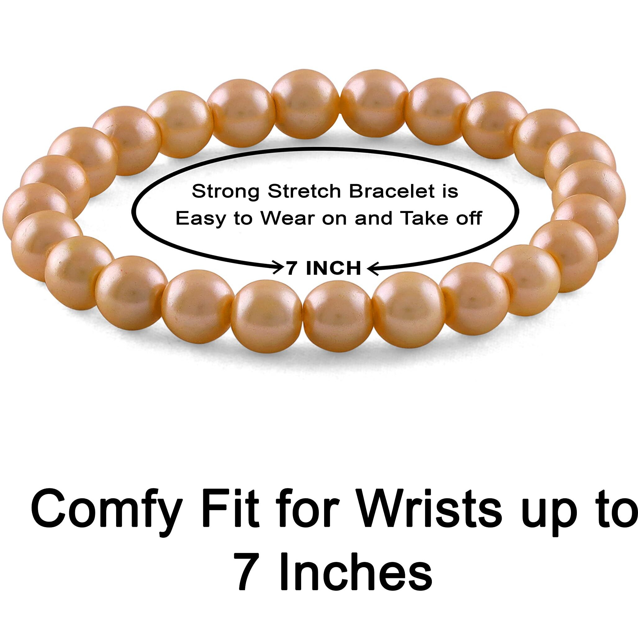JFL - Jewellery for Less Combo of 8mm Faux Pearl 3 Stretchable Bracelets Handcrafted for Women and Girls (Combo of 3)(Off White, Cream Gold, Light Gold),Valentine