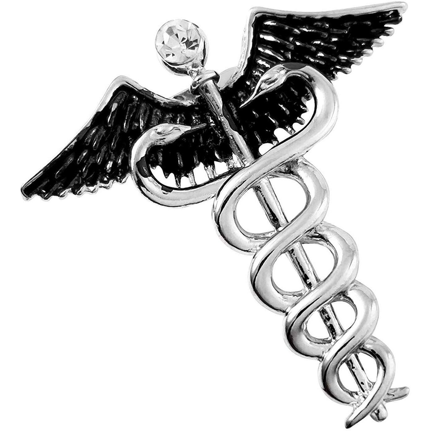 Mahi Rhodium Plated Caduceus Doctors Brooch Lapel/Brooch Pin for Men (BP1101025R)