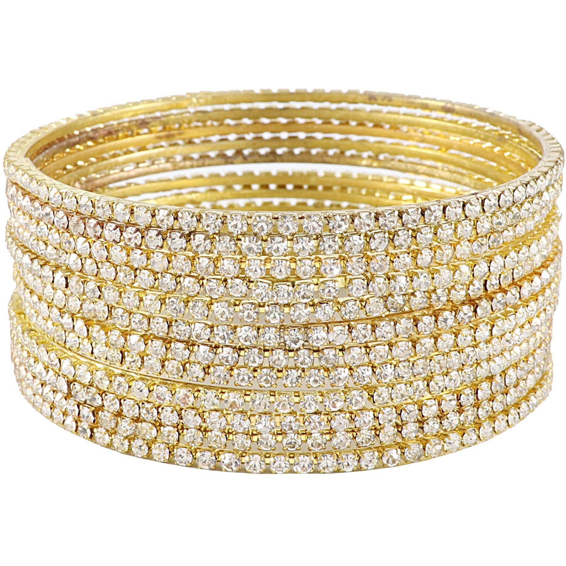 ZULKA Non-Precious Metal Base Metal with Zircon Gemstone Studded worked Glossy Finished Bangle Set For Women and Girls, (White_2.8 Inches), Pack Of 12 Bangle Set
