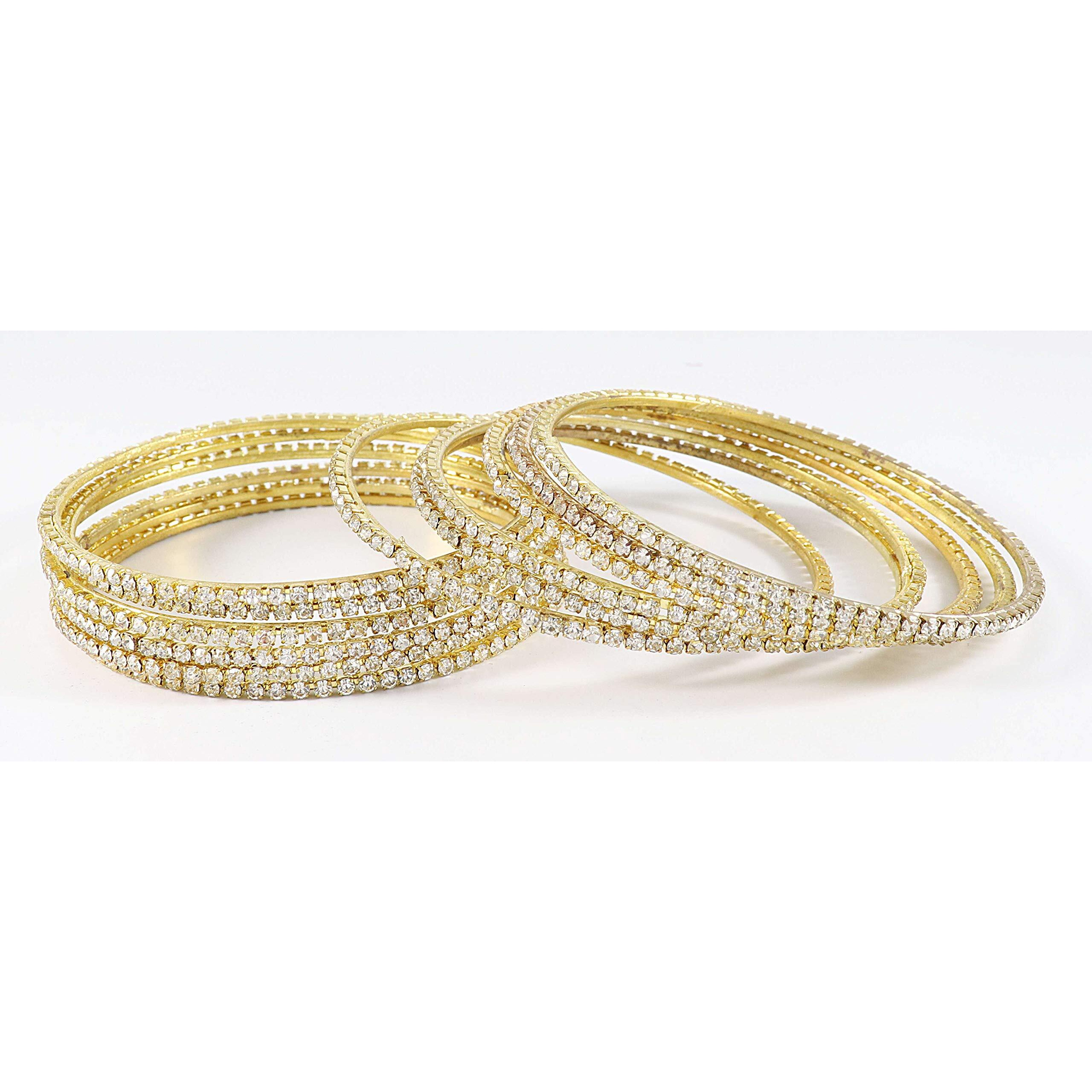 ZULKA Non-Precious Metal Base Metal with Zircon Gemstone Studded worked Glossy Finished Bangle Set For Women and Girls, (White_2.8 Inches), Pack Of 12 Bangle Set