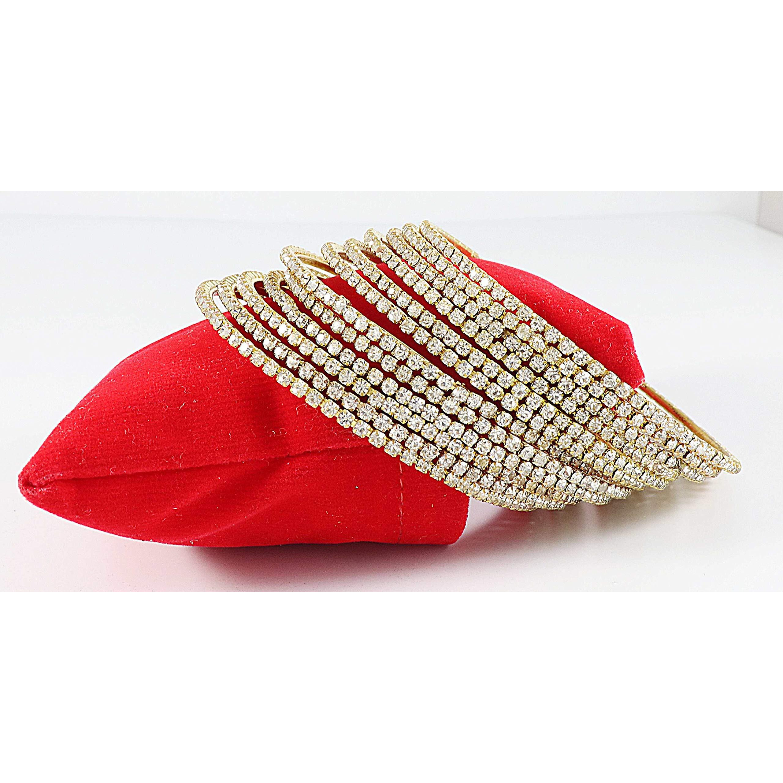 ZULKA Non-Precious Metal Base Metal with Zircon Gemstone Studded worked Glossy Finished Bangle Set For Women and Girls, (White_2.8 Inches), Pack Of 12 Bangle Set
